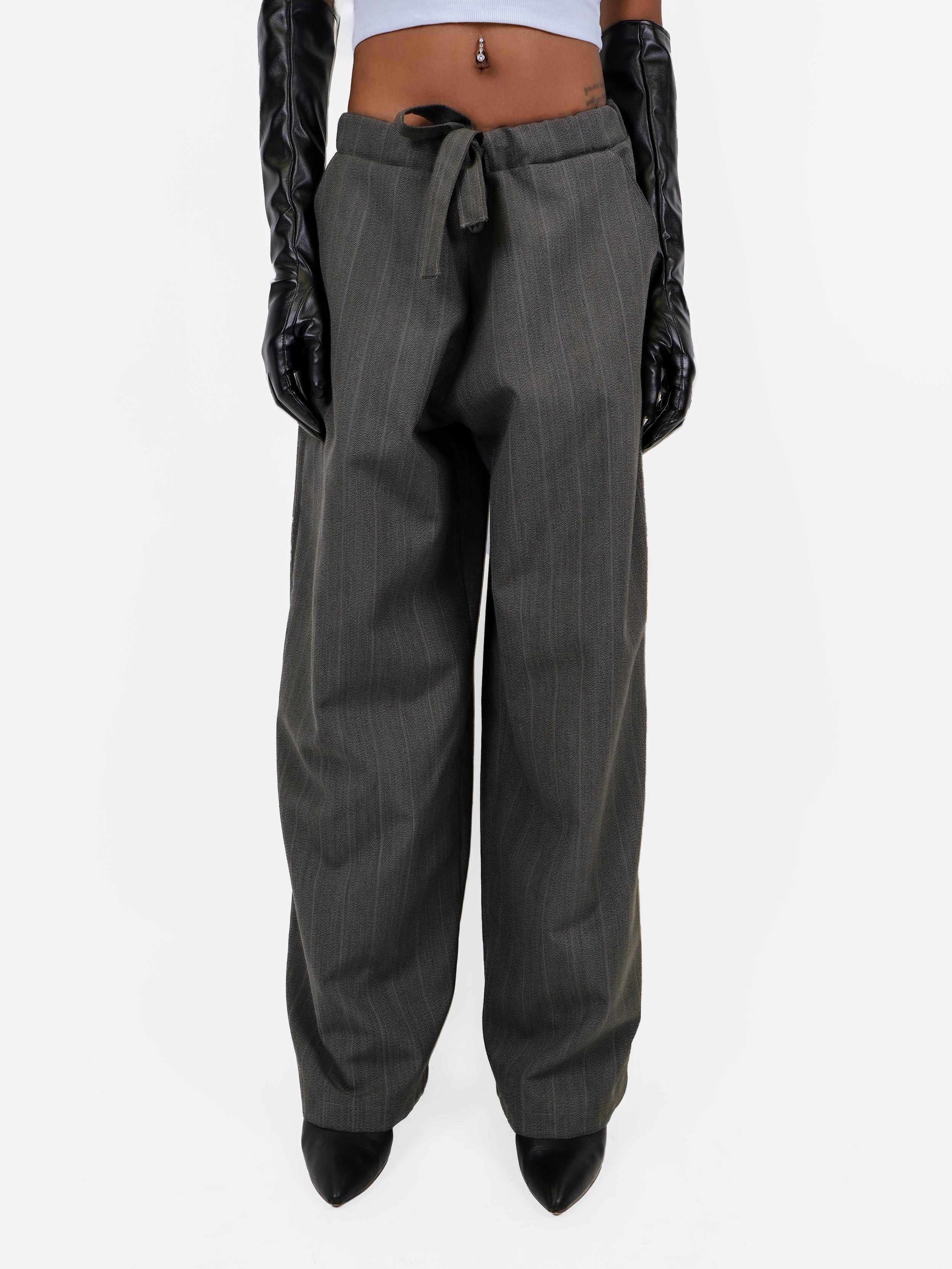 The "Paris" Pinstripe Pant - Grey/Light Grey