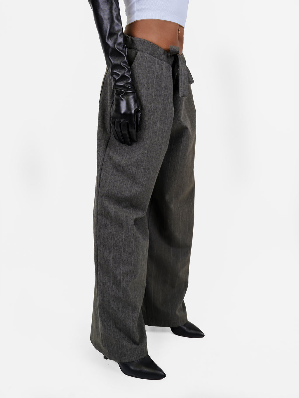 The "Paris" Pinstripe Pant - Grey/Light Grey